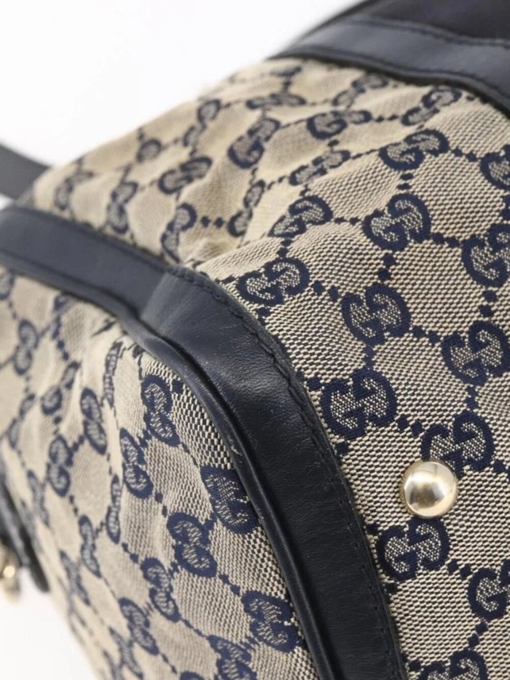 GUCCI GG Canvas Sherry Line Boston Bag 2way Navy Gold 247205 Auth BA5935 - Picture 5 of 16